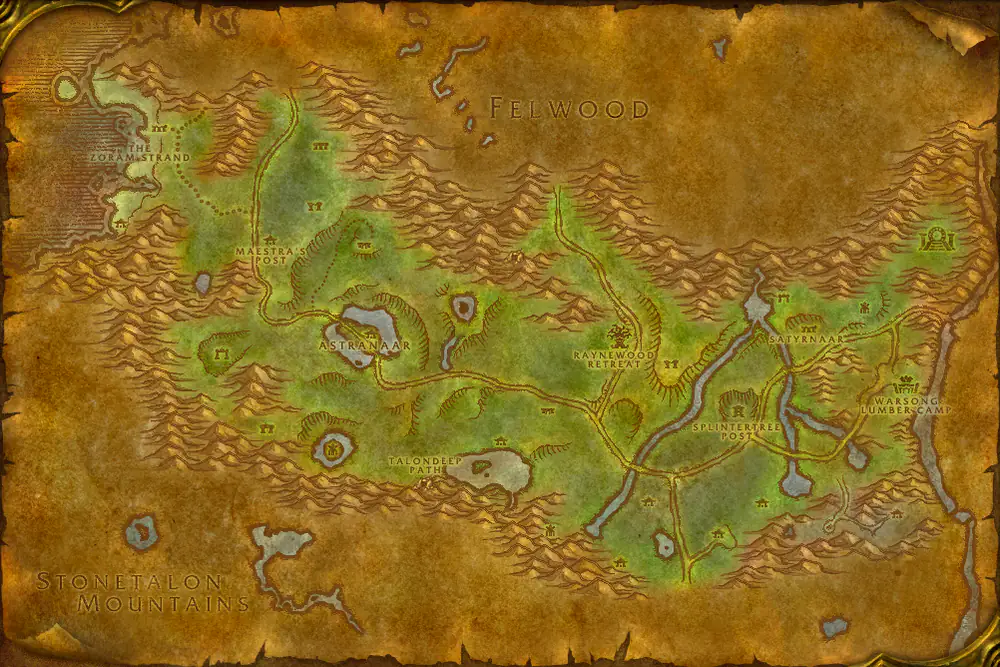 Zone map Ashenvale: Sentinel Basic Care Package – markers: Accept, Turn in