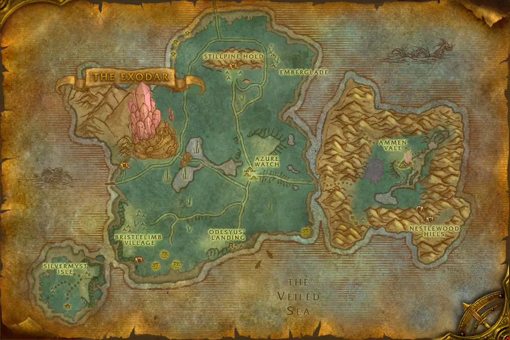 Zone map Azuremyst Isle: Inoculation – markers: Accept, Turn in