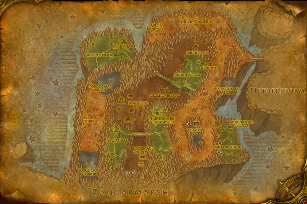 Zone map Blade's Edge Mountains: Ridgespine Menace – markers: Accept, Complete, Turn in