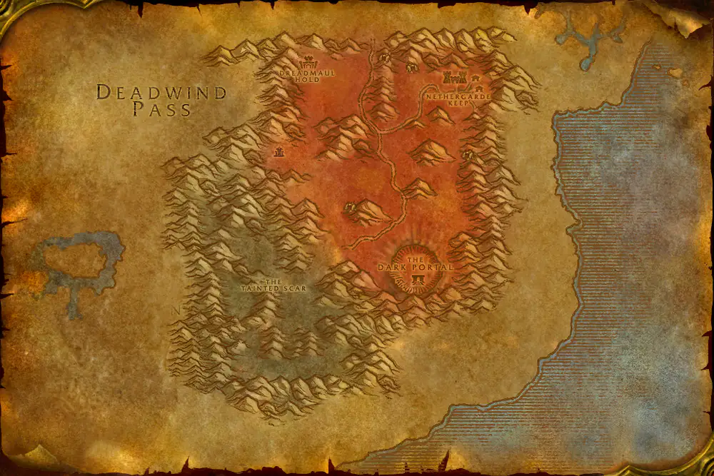 Zone map Blasted Lands: The Basilisk's Bite – markers: Accept, Complete, Turn in