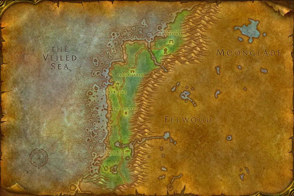Zone map Darkshore: Buzzbox 525 – markers: Accept, Complete, Turn in