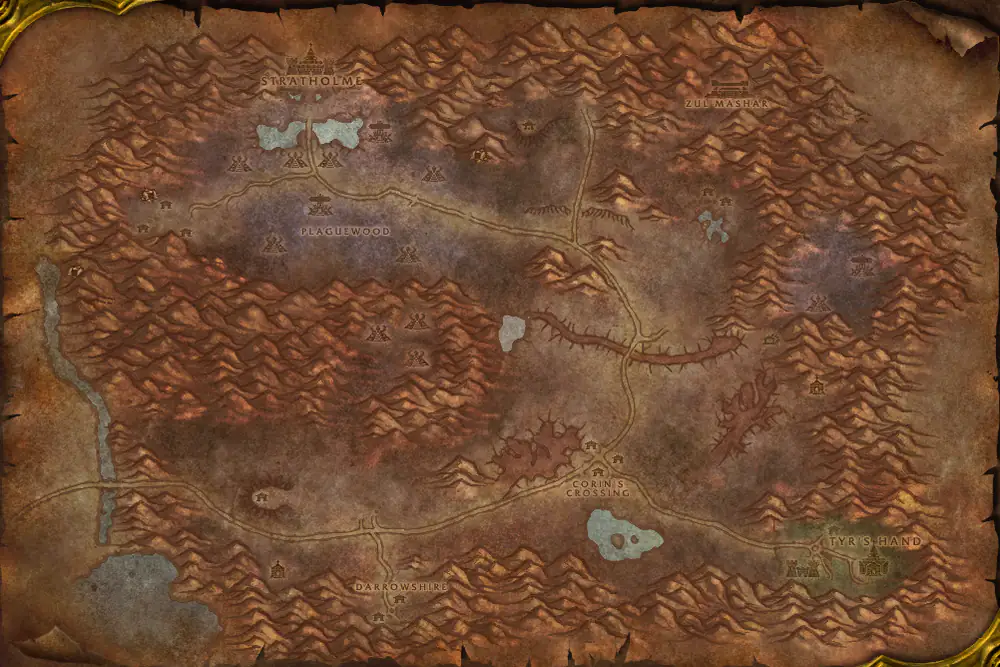 Zone map Eastern Plaguelands: Craftsman's Writ – markers: Accept, Turn in