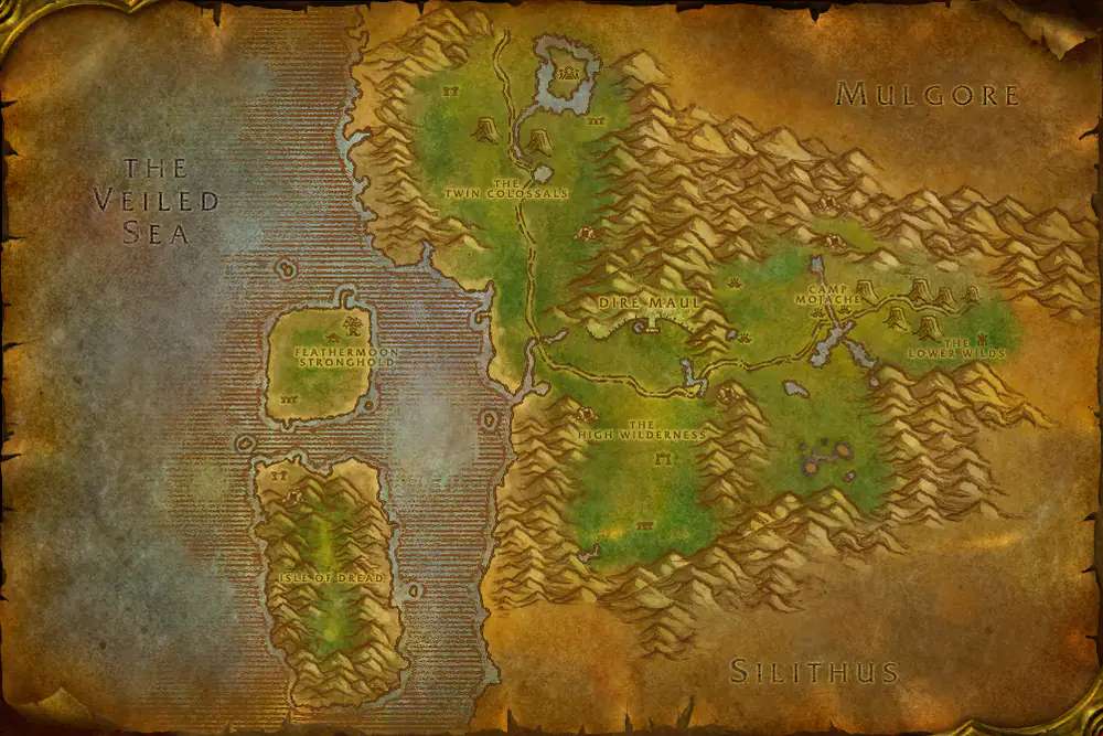Zone map Feralas: Primestone the Elder – markers: Accept, Turn in
