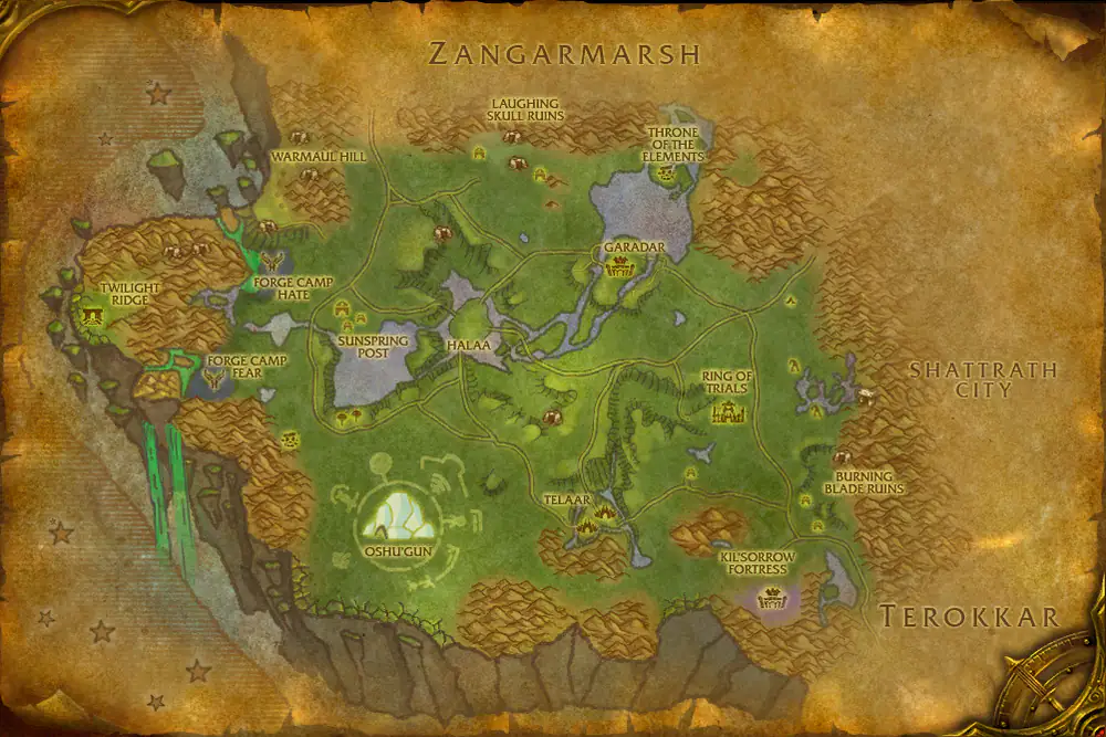 Zone map Nagrand: Fel Armaments – markers: Complete