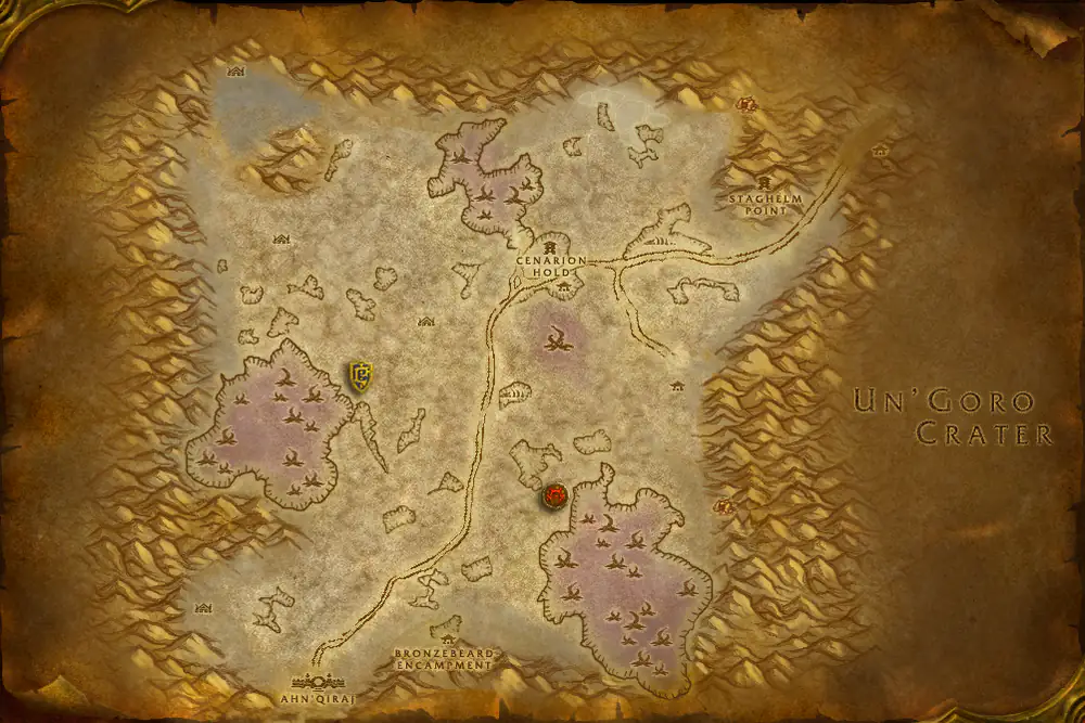 Zone map Silithus: Bladesing the Elder – markers: Accept, Turn in