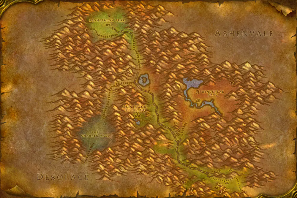 Zone map Stonetalon Mountains: Arachnophobia – markers: Turn in
