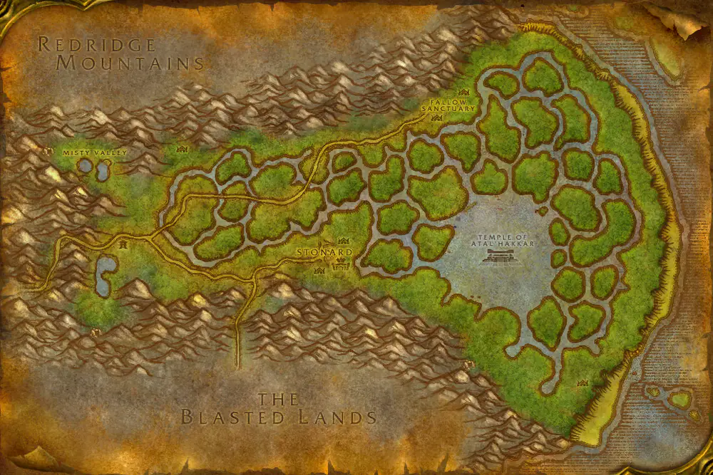 Zone map Swamp of Sorrows: Honor the Flame – markers: Accept, Turn in