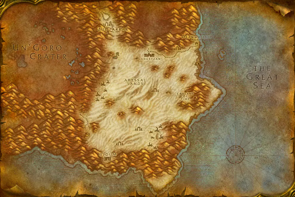 Zone map Tanaris: A Fine Egg – markers: Accept, Turn in