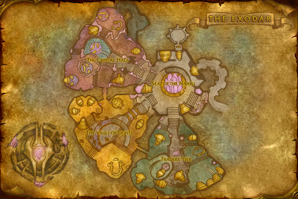Zone map The Exodar: Call of Fire – markers: Accept, Turn in