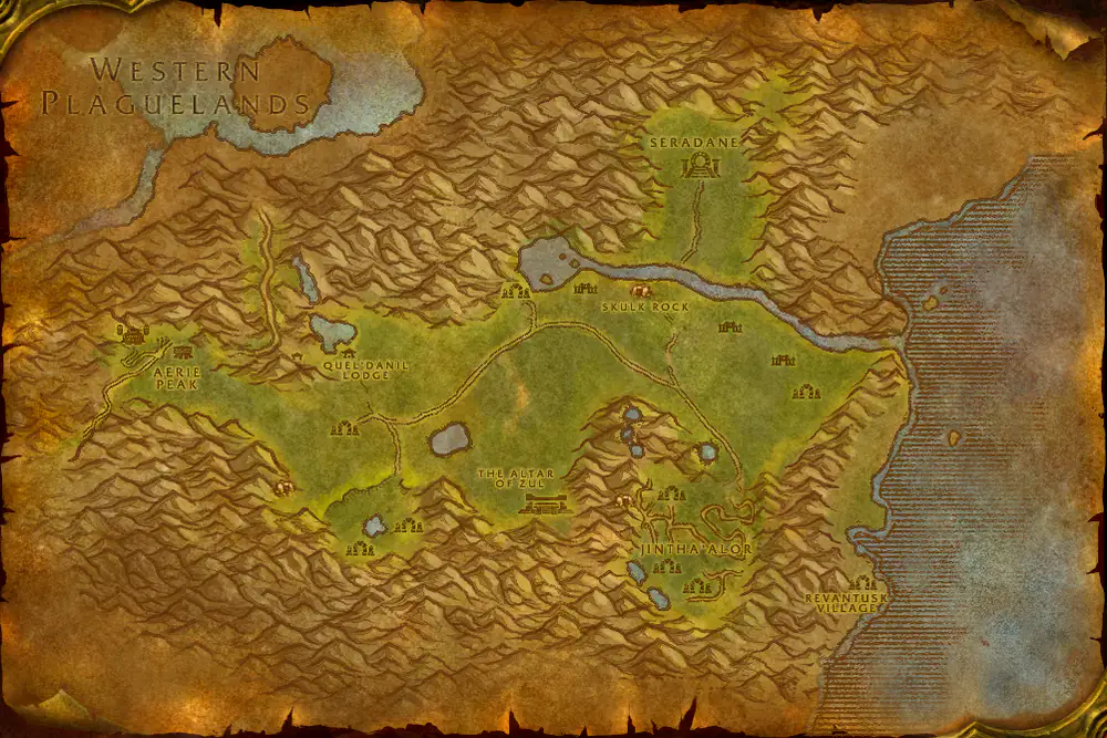 Zone map The Hinterlands: Saving Sharpbeak – markers: Accept, Turn in