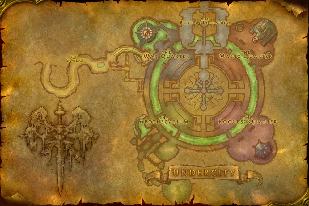 Zone map Undercity: The Binding – markers: Accept, Turn in
